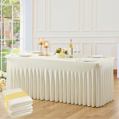2 Pack 6ft Beige Spandex Tablecloth Rectangle Fitted Stretch Cover Wedding - Image 1 of 4