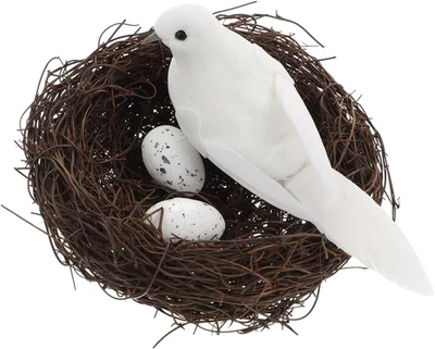 1 Set of Artificial Simulation Foam Birds White Doves Bird Eggs Birds Nest Home  - Image 1 of 4