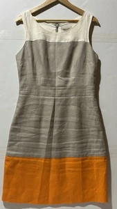 BANANA REPUBLIC Dress Sz 10 100% Linen Midi Ivory-Tan-Orange Spring-Summer - Picture 1 of 17