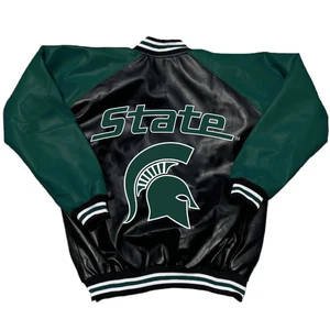 Chaqueta universitaria Letterman Michigan State negra y verde de lana y cuero - Imagen 1 de 4