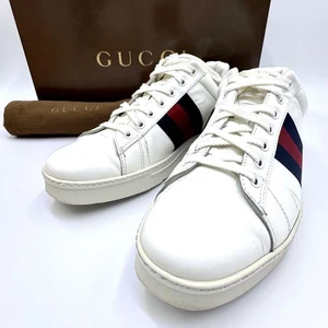 Gucci Women's Sherry Line White Leather Sneakers US 10 Auth From Japan RA - Picture 1 of 24