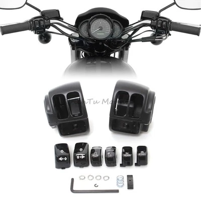 Black Hand Control Switch Housing Cover w/ Button Caps Kit For Harley Sportster Foto 1 de 4