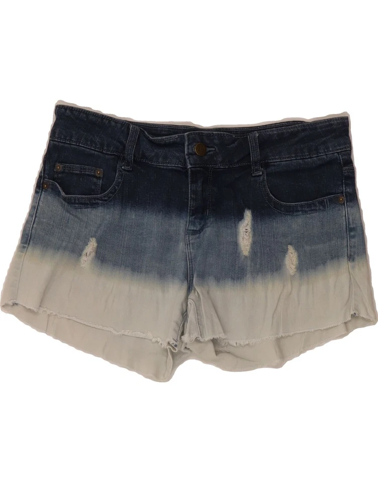 BUFFALO Womens Distressed Denim Shorts UK 14 Large W34 Blue Colourblock DU45 - Image 1 of 3