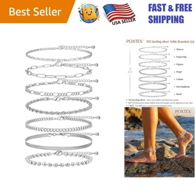 Stylish 925 Silver Plated Anklets for Women - 7 Versatile Waterproof Styles - Image 1 of 4