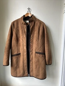 Orvis Quilted Barn Jacket Women’s Size S Brown Corduroy Trim Coat Faux Suede - Picture 1 of 8