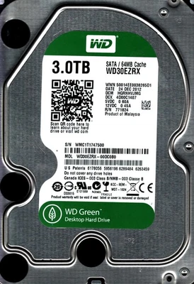 WD30EZRX-00DC0B0 S/N: WMC1T HGRNHVJMG WESTERN DIGITAL 3TB MALAYSIA DEC 2012 - Image 1 of 2