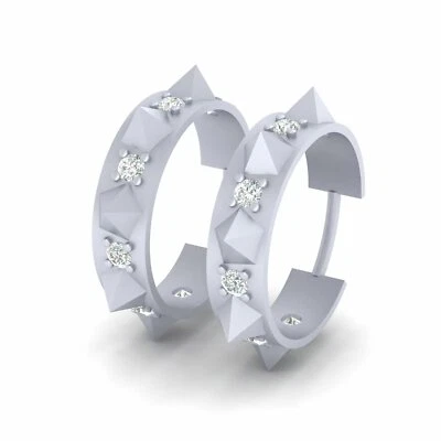Simulated Diamond Thorny Hoop Earrings White Gold Engagement Wedding Jewelry - Image 1 of 4