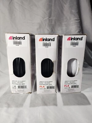 Inland 3D Printer Filament Lot! 3x 1kg 3mm Rolls! ABS/PLA Black/White Brand New! - Image 1 of 4