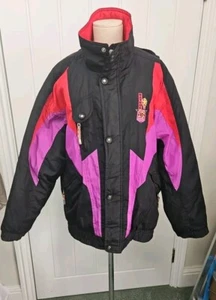 Etirel Vintage Ski Jacket Mens Size XL Black Red Pink 80s Full Zip Chest 50" - Picture 1 of 23