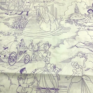 Disney Princess Toile Purple White Cotton Sparkle Fabric 1 yard Springs - Picture 1 of 7