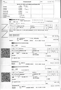SBB DB Billet(Superspar) St. Moritz-Bremen (1.Kls), Hin 25.11.- Zurück 28.11.21 - Bild 1 von 2