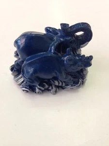 FENG SHUI BLUE RHINOCEROS & AND ELEPHANT STATUE FIGURINE 2.25" - Picture 1 of 1