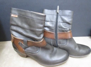 Pikolinos Boots Womens 37- 6.5 -Rotterdam Black Brown Straps Soft Leather - Picture 1 of 12
