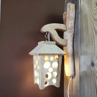 Farmhouse Wall Lamp Wall home Decor, Wooden Wall Sconce, rustic lighting fixture - Image 1 of 4
