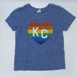 Kids Charlie Hustle Heathered Blue KC Rainbow Heart Softspun T-Shirt Size 4T - Picture 1 of 9