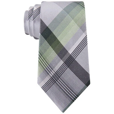 Corbata clásica GEOFFREY BEENE verde gris a cuadros instinto seda mezcla poliéster Foto 1 de 3