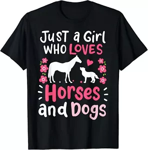 Horse Just a Girl Who Loves Horses and Dogs Funny Dog Lover Gift Unisex T-Shirt - Picture 1 of 3