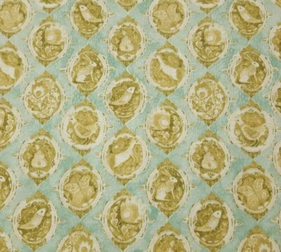 A Meadow's Tale BTY Ana Davis Mezcla Telas Animal Damasco Retratos Azul Aqua Foto 1 de 3