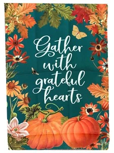 Grateful Hearts Fall Thanksgiving Holiday Decorative Garden Suede Flag 18x12.5 - Picture 1 of 1