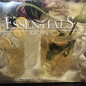 NUEVO EN CAJA Jarra Toscana y 6 Vasos Country Harvest Vidrio Transparente Hecho en EE. UU. XLNT! - Imagen 1 de 21