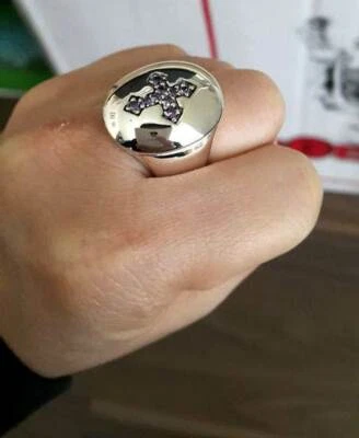 Anillo fino cruz púrpura amatista plata esterlina 925 obispo cristiano para hombre Foto 1 de 4