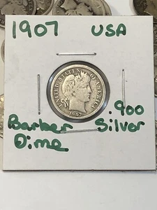 1907 Barber .900 Silver Dime Philadelphia Very Fine VF US Coin - Picture 1 of 7