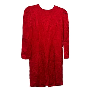Maggy London Petites Dress Sz 6 Vintage 100% Silk Red Damask Long Sleeve Classy - Picture 1 of 13