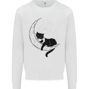 a Cat Reading a Book on the Moon Kids Sweatshirt Jumper - Picture 1 of 25