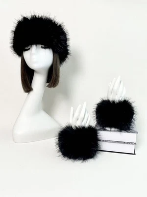 Topless Moda Imitación Piel Sintética Gorro Cálido Sombrero Puño Conjunto Mujeres Sobremangas Sombrero Foto 1 de 4