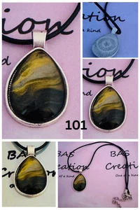 One of a kind Hand-Painted Fluid Art Teardrop Cabochon Necklace - Picture 1 of 7