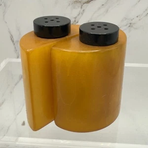 Vintage Half Moon Bakelite Salt and Pepper Shaker Set Yellow Art Deco - Picture 1 of 5