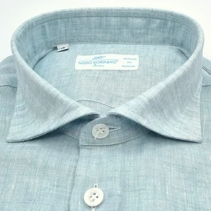 Camicia Uomo Francese Verde chiaro 100% Lino egiziano superior Top Tess. Monti - Imagen 1 de 8
