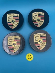 ๐ฅ4x Porsche wheel Center caps 76mm Black New - Picture 1 of 1