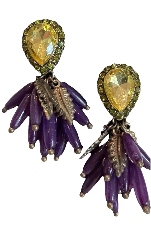 Pendientes Anthropology Piedra Citrón Racimo Púrpura Cuentas - Cuelgan Foto 1 de 2