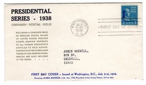 #810 Presidential Series 5c James Monroe 1938 FDC - Planty #68 Evans - Picture 1 of 2