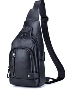 Leather Sling Bag Mens Chest Bag Casual Shoulder Crossbody Bags Travel Hiking... - Picture 1 of 7
