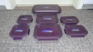 Aufbewahrung Dosen Glasslock Set mit Air-Cap 7 tlg. Aubergine / Lila Neu - Bild 1 von 14