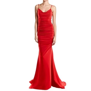 B. Darlin Womens Red Satin Ruched Prom Evening Dress Gown Juniors 1/2 BHFO 2692 - Picture 1 of 1