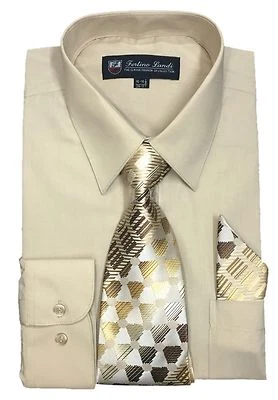 Camisa de vestir para hombre de mezcla de algodón con corbata y pañuelo 22 colores diferentes 21B Foto 1 de 4