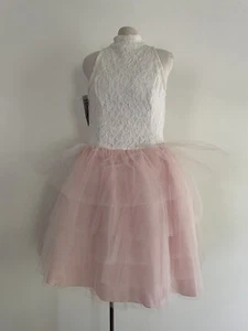 Vtg Nadine Ballerina Cocktail Halter Dress Lace Tulle Prom Open Back Size 11/12 - Picture 1 of 7