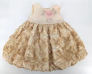 Marmellata Tan Satin 3D Rosette Formal Special Occassion Dress Toddler Girl 4T - Picture 1 of 12