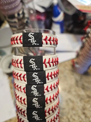 CHICAGO WHITE SOX RED LACE  MLB  BASEBALL BRACELET LEATHER - Image 1 of 4