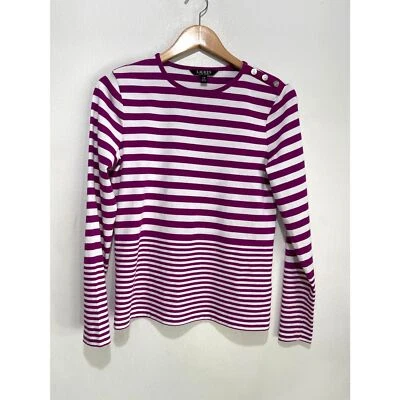 Lauren Ralph Lauren Etiqueta Negra Camiseta Manga Larga Morado Rayas Mujer L Foto 1 de 4