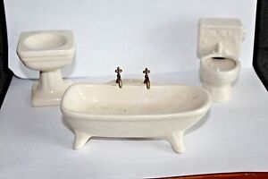 Dollhouse Miniature 1:10 Bathroom Set - 3pc- porcelain - VTG Retro