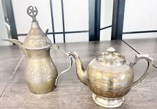 (2) Antique Tea Pot White Metal Hand Made ￼Bedouin ￼ Signed!