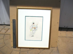 Vintage Court Jester signiert & gerahmt Aquarell - Bild 1 von 4