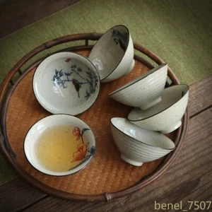 Chinese Bamboo Hat Cup Antique Ceramic Underglaze Colored Kungfu Tea Set - Picture 1 of 9