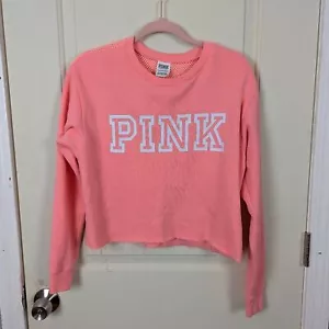 PINK Victoria's Secret | Pink Cropped Mesh Panel Sweatshirt Size Extra Small - Picture 1 of 7