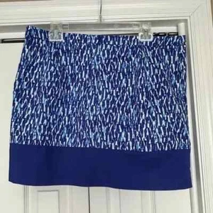 Michael Kors Royal Blue Print Blocked Stretch Lined Mini Skirt, size 14P. - Picture 1 of 4