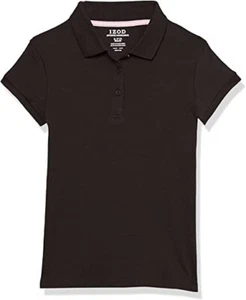 IZOD BLACK Girls' School Uniform Short Sleeve Polo Shirt, US 12-14 Plus - Picture 1 of 2